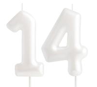 Hongplus Bougie blanche macaron en forme de chiffre 14 - Bougies d'anniversaire pour 14 ans - Bougies d'anniversaire blanches pour filles et femmes - Décorations de fête d'anniversaire pastel
