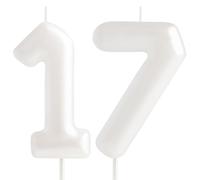 Hongplus Bougie blanche macaron en forme de chiffre 17 - Bougies d'anniversaire pour 17 ans - Décorations de gâteau blanches pour filles et femmes - Décorations de fête d'anniversaire pastel