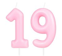 Hongplus Bougie chiffre 19 macaron - Bougie rose joyeux anniversaire pour gâteau, décorations de fête d'anniversaire 19