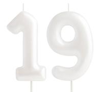 Hongplus Bougie d'anniversaire 19 ans - Bougies blanches « Happy 19 » pour gâteau, décorations de gâteau pour filles et femmes - Décorations de fête d'anniversaire pastel doux
