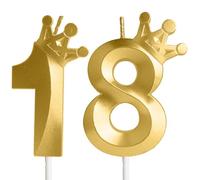 Hongplus Bougie d'anniversaire en forme de chiffre 18 doré avec couronne - Bougies pour gâteau - Bougies pour gâteau d'anniversaire - Décorations de gâteau pour filles et garçons