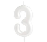 Hongplus Bougie d'anniversaire en forme de chiffre 3 macaron - Bougies d'anniversaire blanches pour gâteau - Décorations de gâteau pour filles - Décorations de fête d'anniversaire pastel Sweet 3