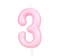 Hongplus Bougie d'anniversaire en forme de chiffre 3 - Rose macaron - Bougies d'anniversaire pour gâteau - Décorations de gâteau pour fille et femme - Fournitures de décoration de fête d'anniversaire