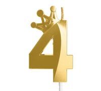 Hongplus Bougie d'anniversaire en forme de chiffre 4 doré avec couronne - Bougies pour gâteau - Bougies d'anniversaire pour filles et garçons