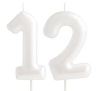 Hongplus Bougie Macaron en forme de chiffre 12 - Blanc Happy 12th Birthday Décoration de gâteau pour fête de fille