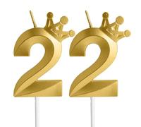 Hongplus Bougies d'anniversaire 3D en forme de chiffre 22 en forme de couronne dorée - Pour homme et femme - Pour fête d'anniversaire
