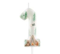 Hongplus Camping White Bougie de camping 1er anniversaire, Happy Camper numéro 1, couvercle de gâteau sur le thème du camping forêt pour garçons et filles - Article spécial décoration de fête