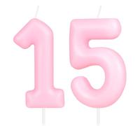 Hongplus Décoration de gâteau d'anniversaire en forme de chiffre 15 pour filles et femmes, rose macaron