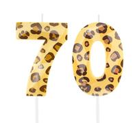 Hongplus Guépard - Bougies d'anniversaire à motif de chiffre 70 pour gâteau - Motif léopard - Pour filles et femmes - Décorations de fête d'anniversaire - Fournitures de cadeaux