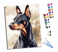 HONGPZH Peinture par numéros adulte Kit de bricolage pour adultes Peinture sur toile Avec pinceaux pour décoration murale de la maison 40x50 cm Avec cadre Doberman courageux