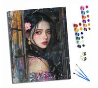 HONGPZH Peinture par numéros DIY par numéros pour adultes Peinture par numéros Kits sur toile avec pinceaux pour décoration murale de la maison 40 x 50 cm Fille aux fleurs près de la fenêtre