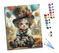 HONGPZH Peinture par numéros par numéros pour adultes Peinture par numéros Kits sur toile avec pinceaux pour décoration murale de la maison 40 x 50 cm Avec cadre poupée clown