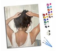 HONGPZH Peinture par Numéros pour Adulte DIY Numero Adulte Débutants 40x50cm Numéro Kit Peinture par Décoration Murale et Cadeaux Pour La Maison Une fille se coiffe.