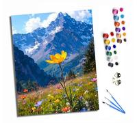 HONGPZH Peinture par Numéros pour Adulte DIY Numero Adulte Débutants 40x50cm Numéro Kit Peinture par Décoration Murale et Cadeaux Pour La Maison Fleurs sauvages et montagnes enneigées
