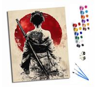 HONGPZH Peinture par Numéros pour Adulte Peinture Acrylique pour Adultes Débutants Kit de à l'huile sur Toile pour Décoration Murale Maison 40x50cm Avec cadre Samouraï japonais de dos