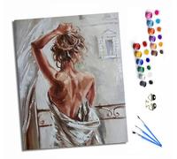 HONGPZH Peinture par numéros pour adultes à l'huile à la main débutants colorées Peinture par Numéros pour la Décoration de la Maison 40x50cm Avec cadre Une femme se coiffe