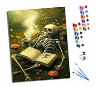 HONGPZH Peinture par numéros pour adultes à l'huile à la main débutants colorées Peinture par Numéros pour la Décoration de la Maison 40x50cm Sans CadreLe squelette en train de lire un livre