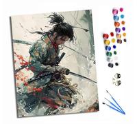 HONGPZH Peinture par numéros pour adultes à l'huile à la main débutants colorées Peinture par Numéros pour la Décoration de la Maison 40x50cm Avec cadre Garçon samouraï japonais