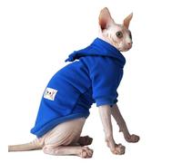 HONGSUO Sphynx Chat Vêtements Devon/Chat sans Poils Manteau Polaire d'hiver Sweat À Capuche en Coton,Bleu (Normal),S