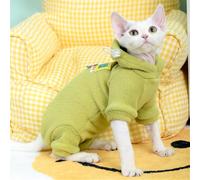 HONGSUO Sphynx Vêtements pour Chat Devon/Chat sans Poils Hiver Stretch Velours Chaud 4 Pattes Vêtements Sweat À Capuche,Vert,L