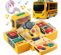 HONGTUO Jouet Autobus Scolaire avec Son et lumière, Simulation de Volant, Jouets pour Enfants avec éducation Musicale, Jouets de Simulation de Conduite, Cadeau pour garçons et Filles de 3 à 5 Ans.