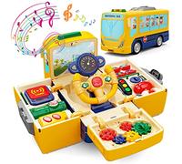 HONGTUO Jouet de bus scolaire avec son et lumière Simulation du volant Jouet pour tout-petits Bus scolaire Jouet avec musique Éducation des connaissances Simulation Scènes scolaires Cadeau pour 1-3-5