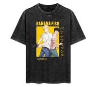 HONGWEl Unisex T-Shirt Vintage Banana Fish 100% Cotton Round Neck Black L