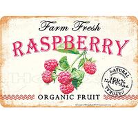 Hongxin Framboise fraîche de la Ferme 100% Nature Fruit Bio Enseigne en métal Vintage Affiche créative Maison décoration Murale Jardin Bar café Club 8 "x 12"