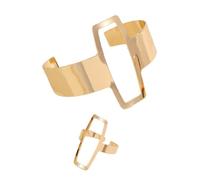 HONGXINHAO Ensemble de bracelets et bagues géométriques ouverts avec motifs creux réglables pour femme tendance
