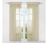 HongYa 1 Pièce Rideau Voilage Uni avec Pattes Transparent Passe Tringle Nœuds Papillons Réglable Décor de Grande Fenêtre Porte pour Cuisine Balcon Salon Sable H/L 225/140cm