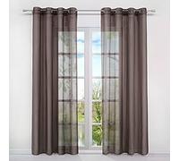 HongYa 1 Pièce Rideau Voilage Uni Grande Largeur avec Oeillets en Polyester Installation Facile Décoration pour Maison Chambre Salon Transparent et Simple Marron H/L 145/140cm