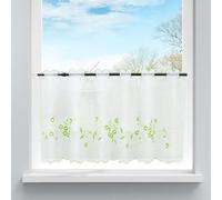 HongYa 1 Pièce Rideaux Brise Bise Voilage Transparent Brodé Fleurs Passe Tringle Décoration de Cuisine Bureau Baie Vitrée Naturel Simple Vert H/L 30/120cm