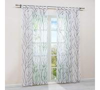 HongYa 1 Pièce Rideaux Voilages Transparent Motifs de Branches en Voile avec Passants Décoration de Grande Fenêtre Chambre Cuisine Salon Romantique Blanc Gris H/L 225/140cm