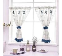 Hongya 1pcs rideaux brise bise en lin bleu fenetre de cuisine chambre nœud papillon avec embrasses -L-H 130 x 120 cm