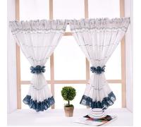 Hongya 1pcs rideaux brise bise en lin bleu semi-transparent fenetre de cuisine chambre treillis avec embrasses -L-H 140 x 70 cm