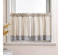 Hongya 2 Pieces rideau brise bise court cuisine Voilage avec cordon de serrage Bistro de linge,rayures grises-L125 x H120 cm