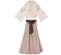 HongYa Hanfu Femme Danse Folklorique Chinoise Costumes Oriental Asiatique Dynastie Ming fée Princesse Photographie Spectacle de scène Robe pour Les Femmes,Chemisier Blanc et Jupe Rouge,S