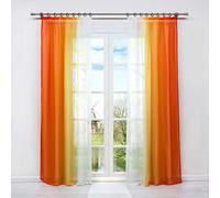 HongYa Lot de 2 Rideaux Voilages Dégradé Blanc et Orange H/L 245/140cm à Galon Fronceur Polyester Transparent Installation Facile Décor de Grande Fenêtre pour Chambre Balcon Cuisine