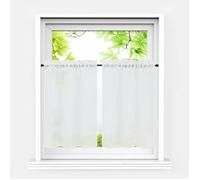 Hongya lot de 2pcs rideaux brise bise en lin semi-transparent fenetre de cuisine chambre Blanc L-H 76 x 92 cm