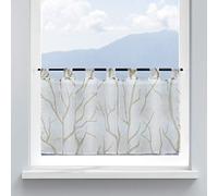 HongYa Rideau Brise-bise de Cuisine en Voile avec Passants - Rideau Transparent pour Petite fenêtre - Motif Branches - H 45/90 cm - Blanc Sable