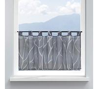HongYa Rideau Brise Bise Transparent à Passants Impression de Branches Voilage de Petite Fenêtre Simple et Naturel 1 Pièce Gris H/L 60/120cm