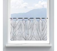 HongYa Rideau Brise Bise Transparent à Passants Impression de Branches Voilage de Petite Fenêtre Simple et Naturel 1 Pièce Blanc Gris H/L 60/90cm
