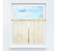 HongYa Rideaux Brise Bise Transparent avec Galon Fronceur Passe Tringle Rideaux Cuisne Court Fenêtre Beige H/L 92/76cm 2 Pièce