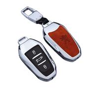 HONGYANFA Étui de Clé Voiture en Cuir pour Peugeot 208 e208 GT GT Line 2020-2023, Pochette Étanche Anti-Rayures avec Crochet Métallique,Orange-B-Metal Buckle Style