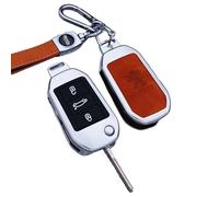 HONGYANFA Étui de Clé Voiture en Cuir pour Peugeot 3008 GT Line 2019-2021 2020, Pochette Étanche Anti-Rayures avec Crochet Métallique,Orange-A-Bracelet Style