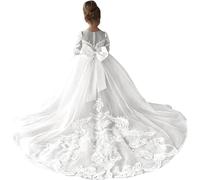 Hongyangjing Robe de princesse en tulle pour mariage campagnard avec train et dentelle, ivoire, 9-10 ans