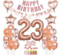 Hongyantech Ballons 23 ans Or Rose Anniversaire Femme: 32 Pouces Chiffre '23', Guirlandes, Décoration Gâteau, Ballons Latex, Confettis, Étoiles, Cœurs et Ruban Ballon