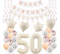 Hongyantech - Ensemble de ballons d'anniversaire beige or rose pour femmes célébrant leur 50ème anniversaire, 30 pièces, réutilisable, cœur, étoile, 50, décoration de fête, party supplies