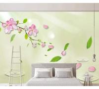 HongYouQi 3D Moderne Mural Décoration Chambre Rose Floral Vert Feuilles Paysage Salon Chambre Fond D’Écran Art Fond D’Écran-350Cm×256Cm