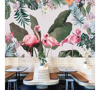HongYouQi 3D Mural Art Chambre Animal Flamingo Feuilles Paysage Canapé Tv Fond D’Écran Art Fond D’Écran Mur-250Cm×170Cm